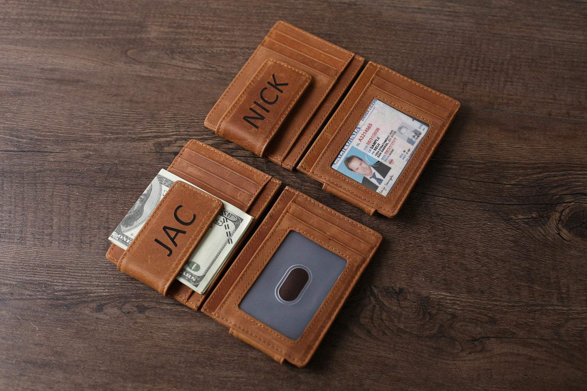Personalized Money Clip Leather Wallet - Message