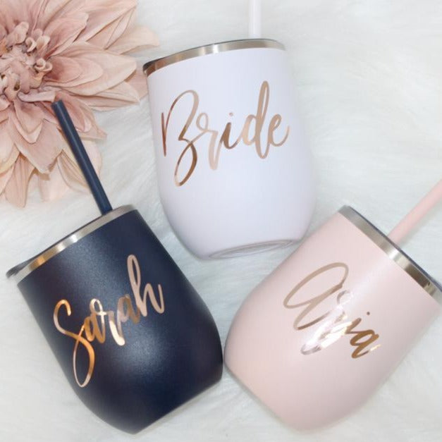 Custom Engraved Stemless Wine Glasses - Bridesmaid Gifts - Bridesmaid Gifts  Boutique