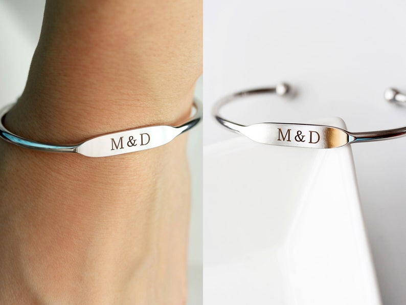 Bridesmaid Gift Personalized Bracelet Engraved Bangle Cuff Monogram Br –  UrWeddingGifts