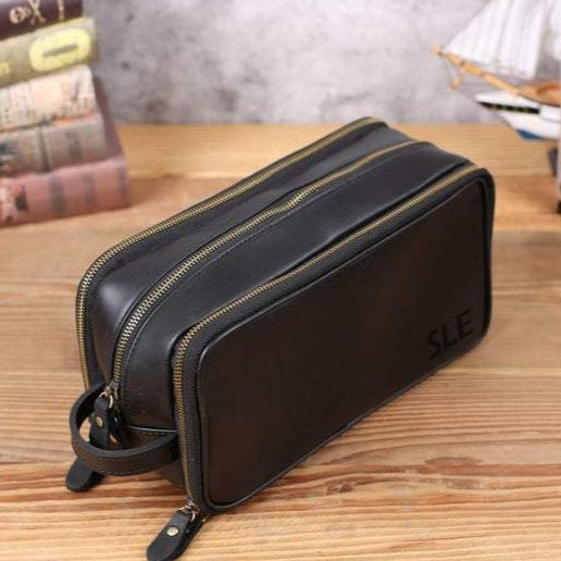 Groovy Guy Leather Personalized Toiletry Bag with Monogrammed Initials -  Brown - Groovy Guy Gifts