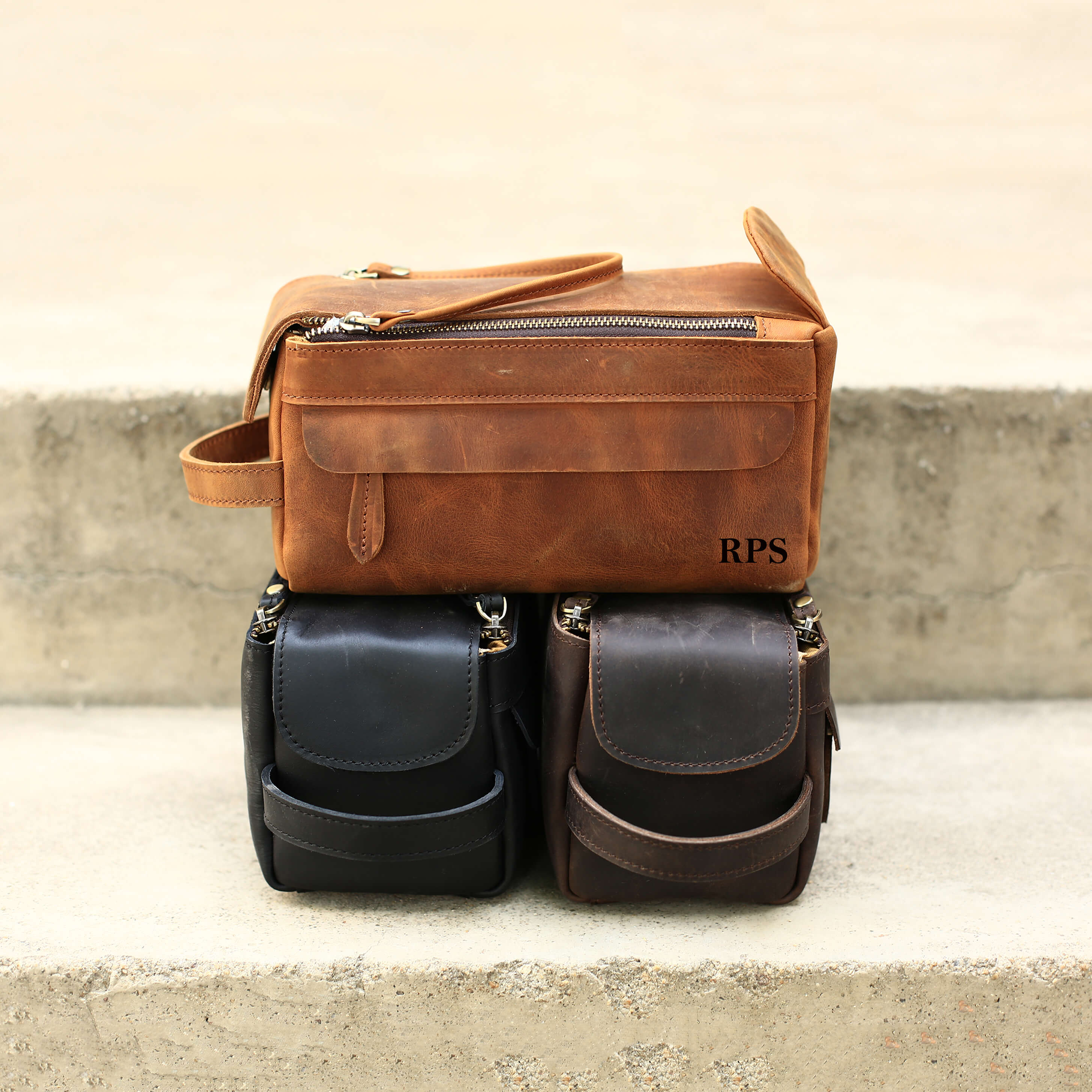 Travel Leather Dopp Kit, Brown Buffalo Leather