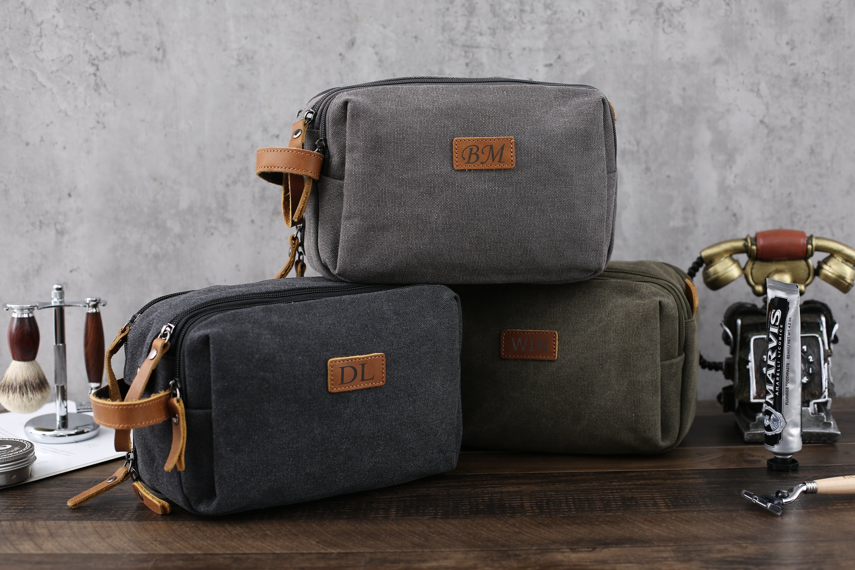 tobchonp Handcrafted Canvas Toiletry Bag For Men Personalized, Shaving Kit  Canvas Kit For Travel, Gift For Husband, Gift For Him, Groomsmen Gifts 