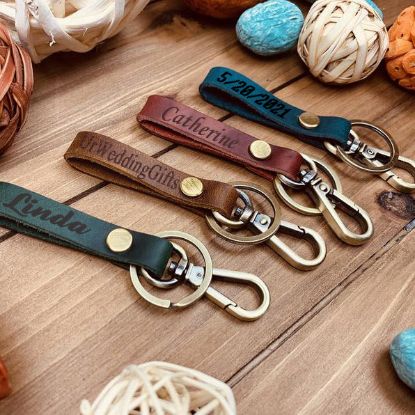 Personalized Leather Key Chain Custom Leather Keyring Gift 
