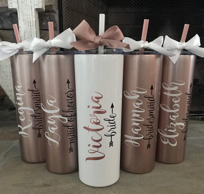 Bridesmaid Gifts Set of 5 White Wine Tumblers – A Gift Personalized